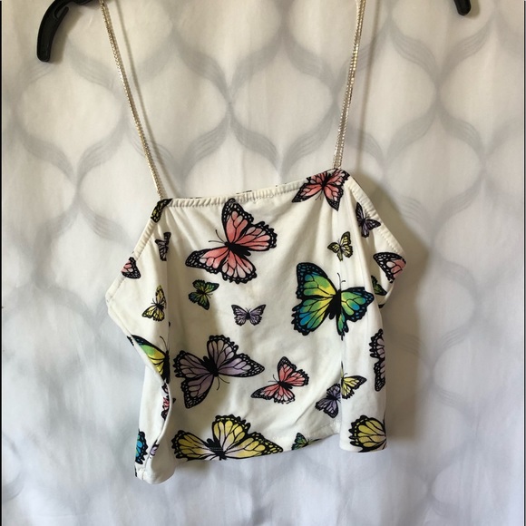 Justify Tops - Justify Womens Crop Top XL White/butterflies